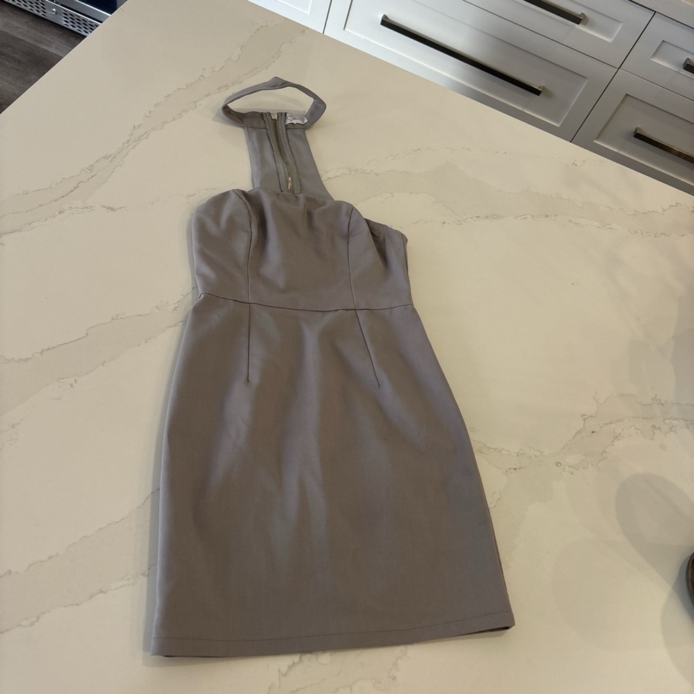 Gray Mini Dress strapless with choker neck